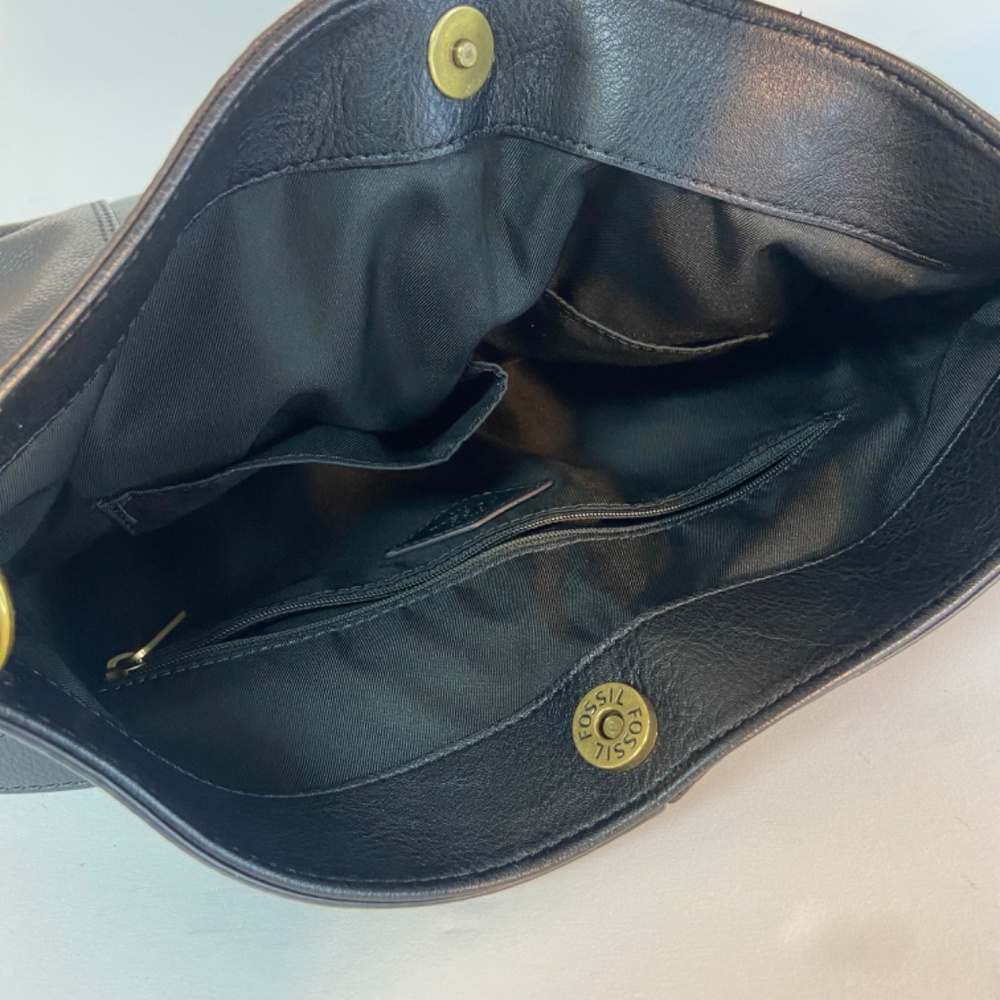 Fossil Crossbody Hobo Messenger Bag - Black Leather - Picture 9 of 14